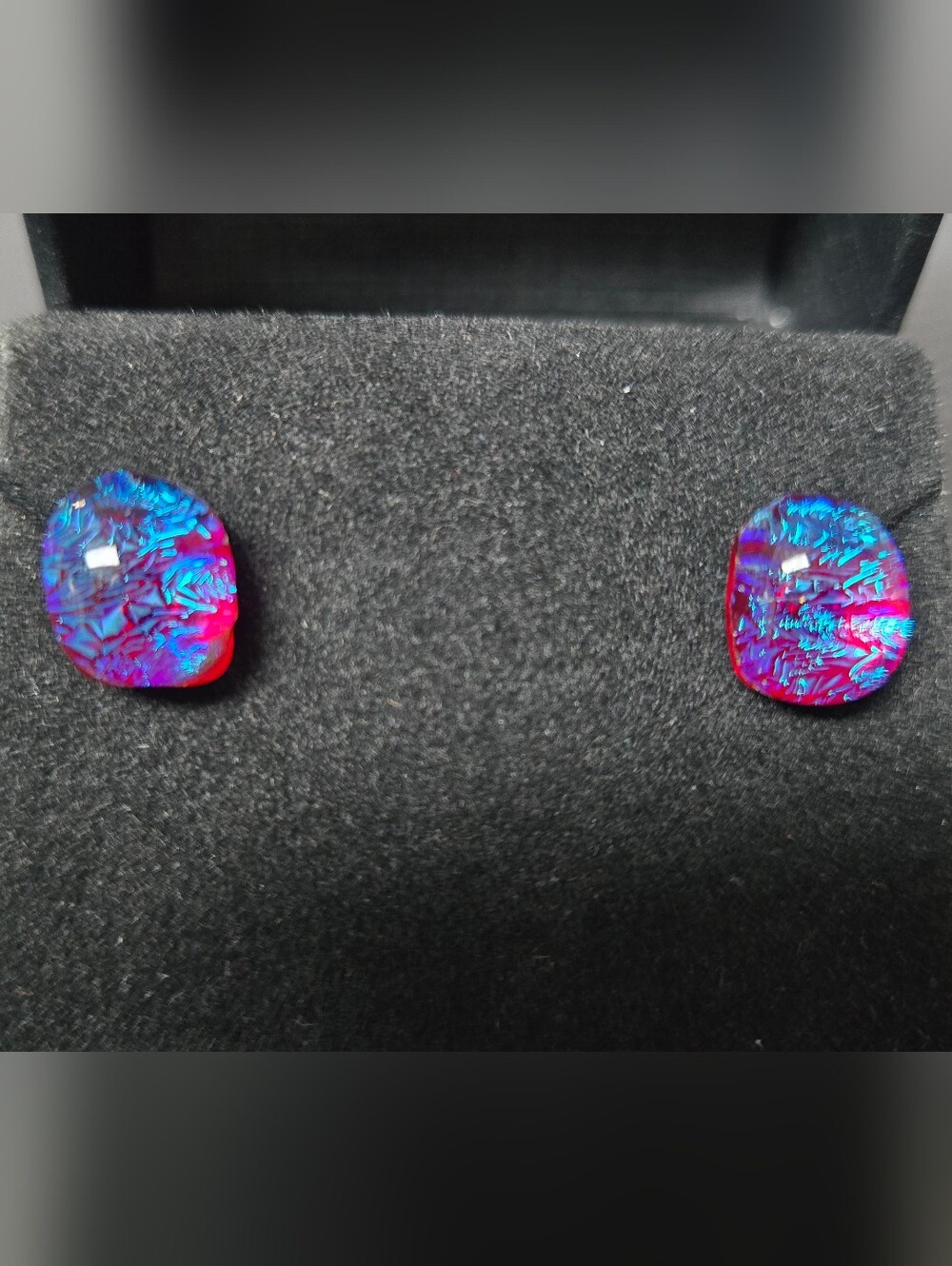 Dichroic Glass Stud Earrings - Blue & Pink Sparkle